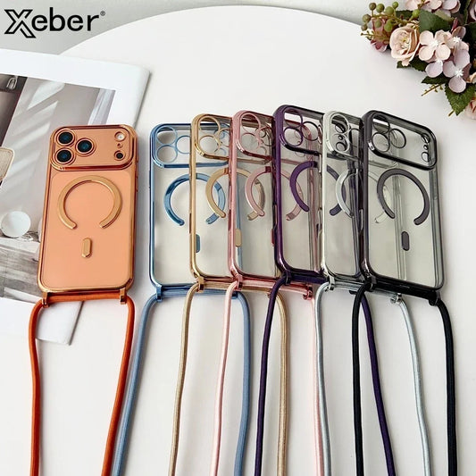 Magnetic Clear iPhone Case with Crossbody Lanyard Strap