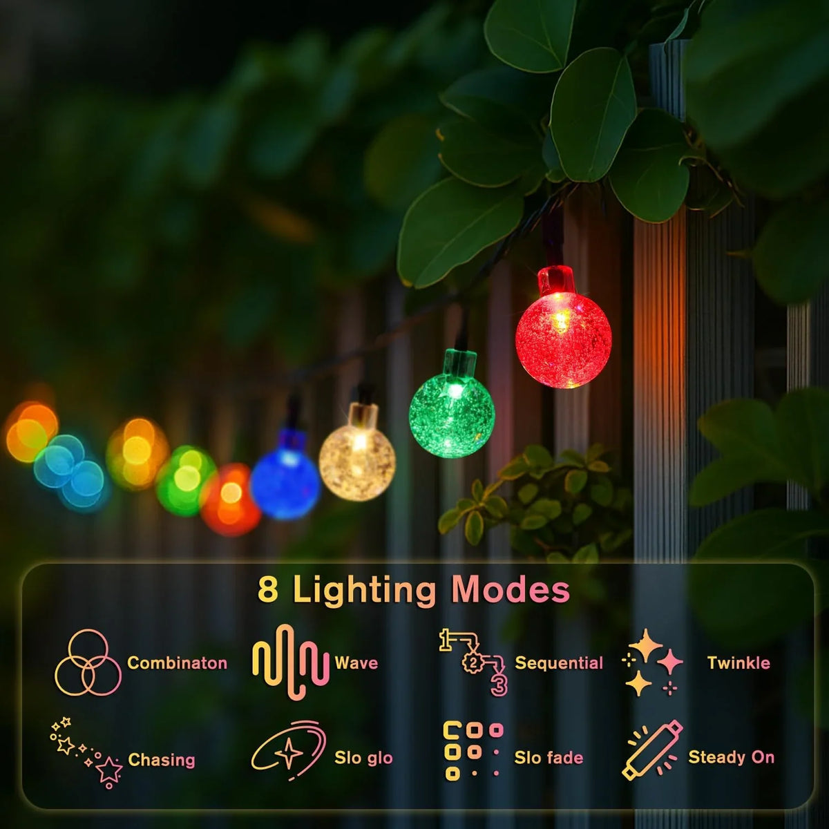 Solar String Lights Outdoor 39.37FT 100 LED Crystal Ball Globe Lights