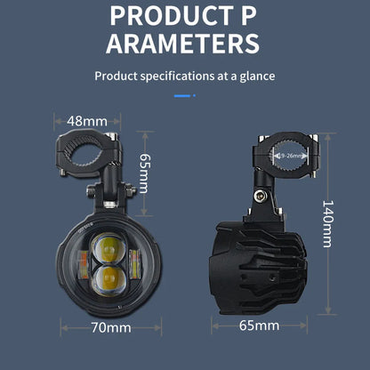 Motorcycle LED Fog Lights 100W Dual Spotlights with Wired Switch