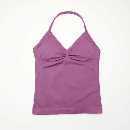Nclagen Gym Longline Strappy Top Women Seamless Yoga Tank Removable Pads V Neck Workout Clothes