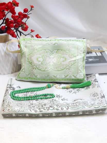 Muslim Prayer Rug Gift Set with Beads & Portable Bag