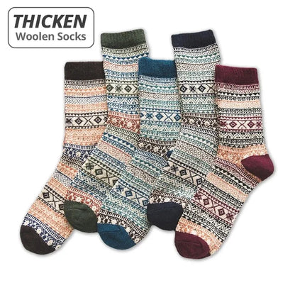 5-Pair Men’s Thick Wool Winter Socks, Warm Retro Style for Snow Boots