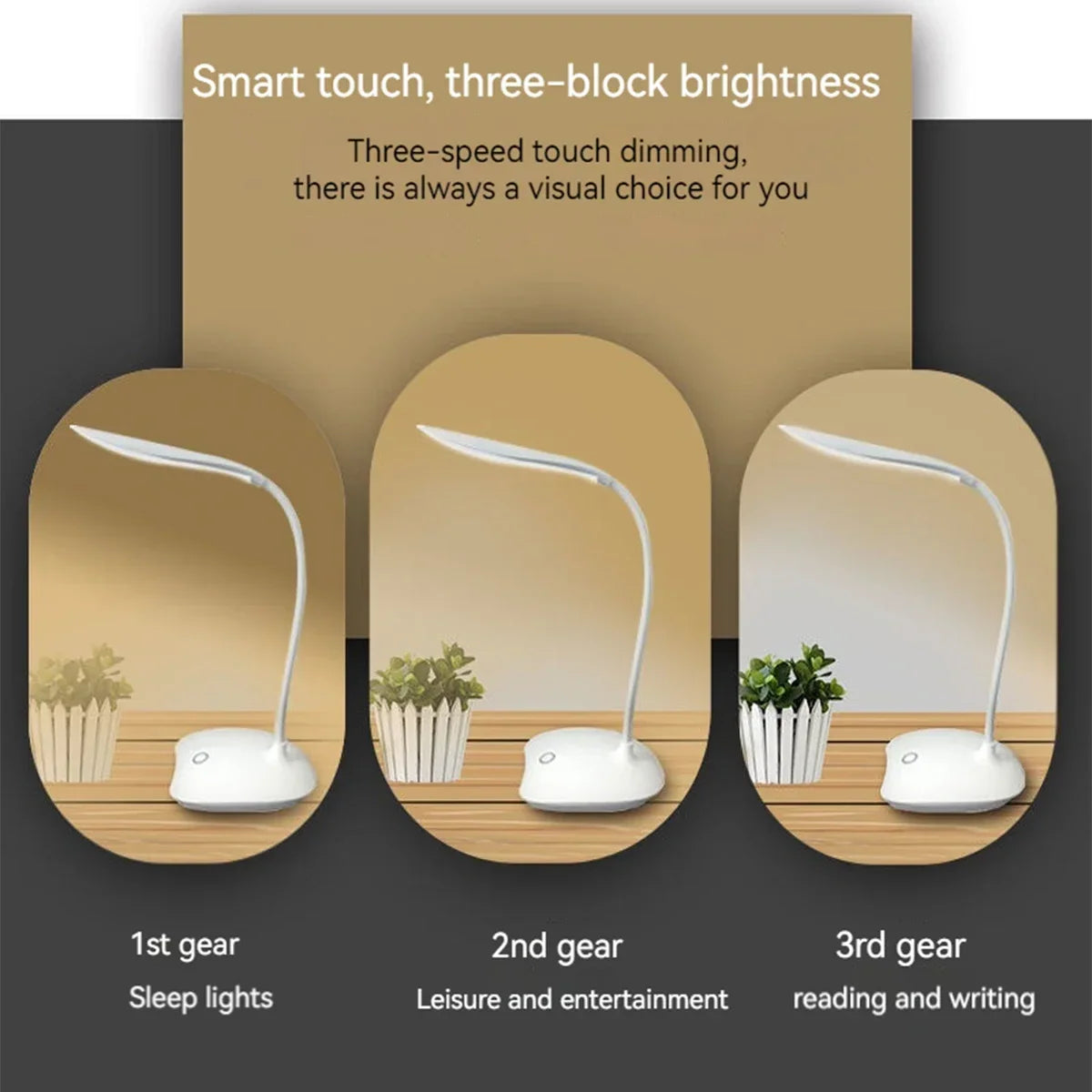 LED Desk Lamp Gooseneck Touch Dimming – USB Rechargeable