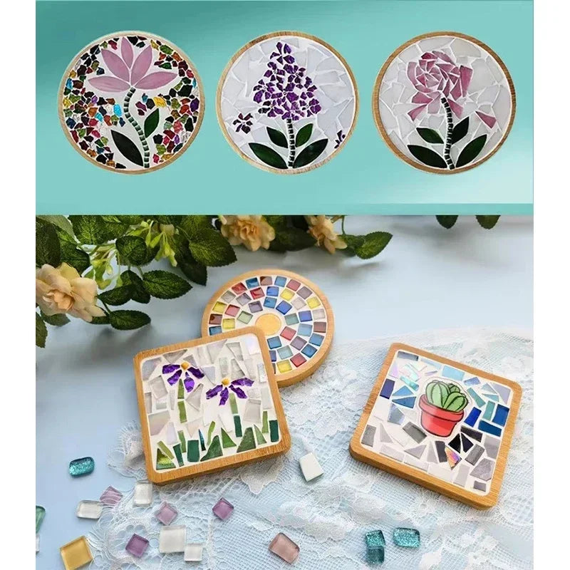 DIY Mosaic Coaster Kit – Bamboo Cup Mat with Colorful Tiles