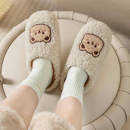 Cute Bear Fluffy Slippers – Warm Plush House Shoes