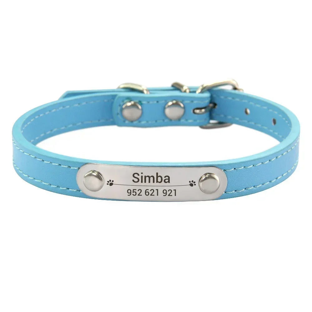 Personalized Dog Collar Name Carved Id Anti-Lost Solid Pu Leather Small Medium Large Dogs Puppy Cat