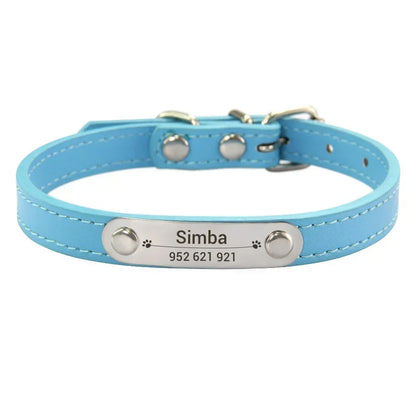 Personalized Dog Collar Name Carved Id Anti-Lost Solid Pu Leather Small Medium Large Dogs Puppy Cat
