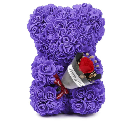 Rose Teddy Bear Gift – Artificial Flower Bear with LED Lights