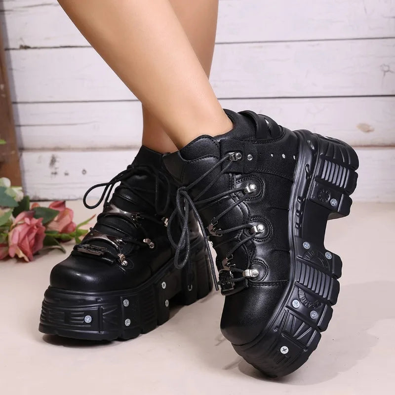Platform Women S Personality Casual Sneakers Autumn Round Toe Strappy Heels