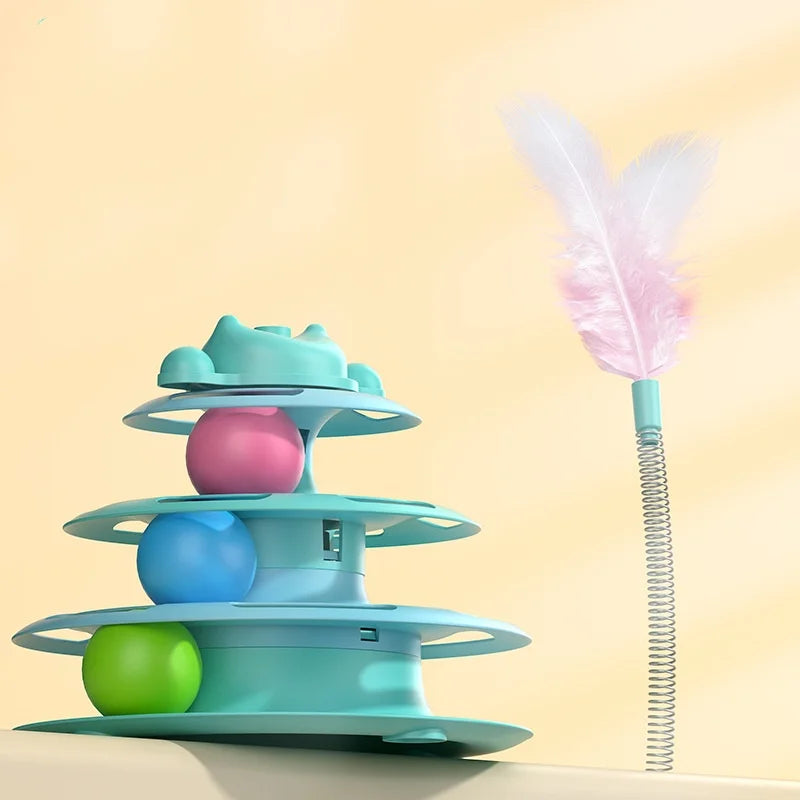 Pattern Feather Cat Toy Three-Layer Rotating Tower Ball