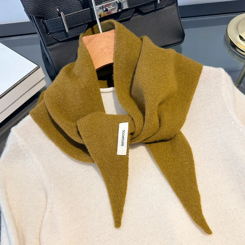 100% Wool Korean Knit Triangular Scarf – Women's Winter Shawl