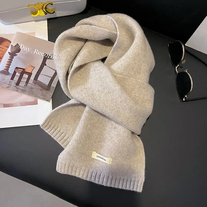 100% Wool Knitted Scarf – Women's Thick Solid Color Winter Shawl