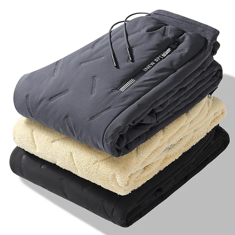 Men’s Thick Fleece-Lined Thermal Sweatpants, Windproof & Warm Winter Trousers