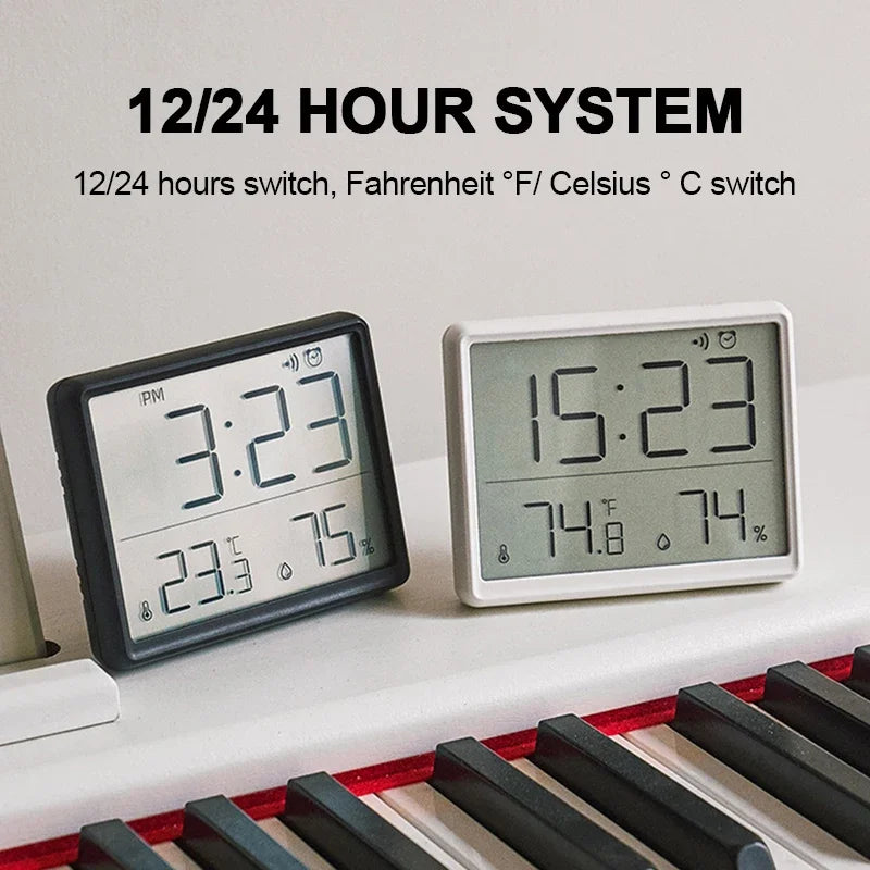 Digital Alarm Clock with Temperature & Humidity Display – LCD