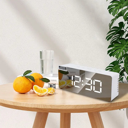 LED Digital Alarm Clock with Temperature Display – Mirror Desk Clock