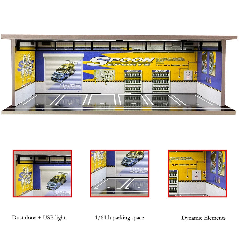1/64 Scale Garage Diorama Display Case with USB LED Lights