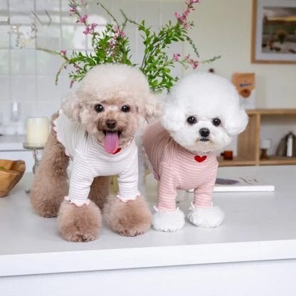 Love Heart Embroidered Pet Shirt – Striped Dog & Cat Top