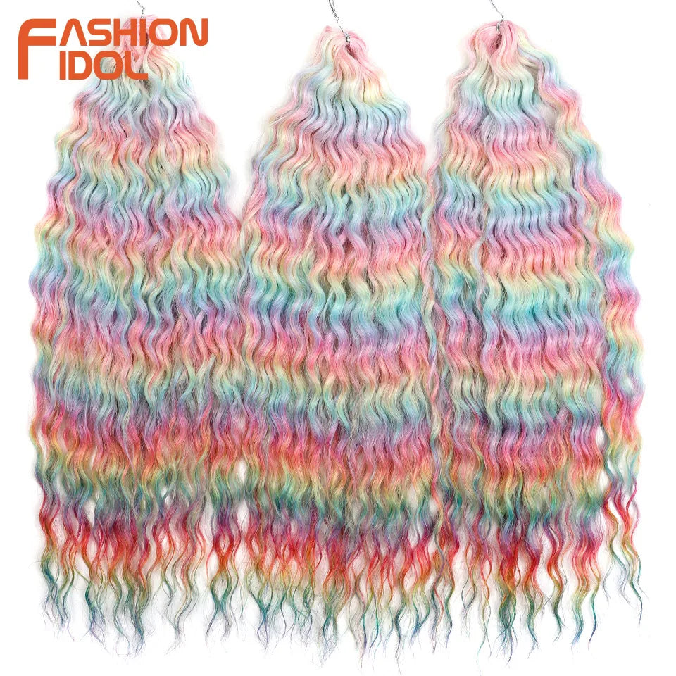 24 Inch Water Wave Crochet Braiding Hair – Synthetic Twist Curly Ombre Extensions