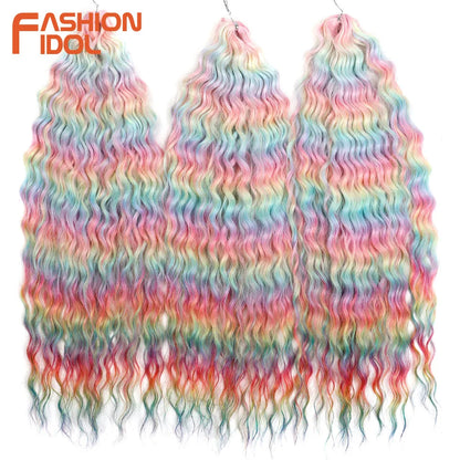 24 Inch Water Wave Crochet Braiding Hair – Synthetic Twist Curly Ombre Extensions