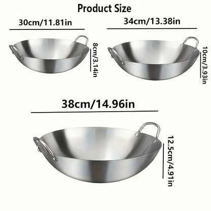 Large Stainless Steel Wok with Dual Handles – Uncoated