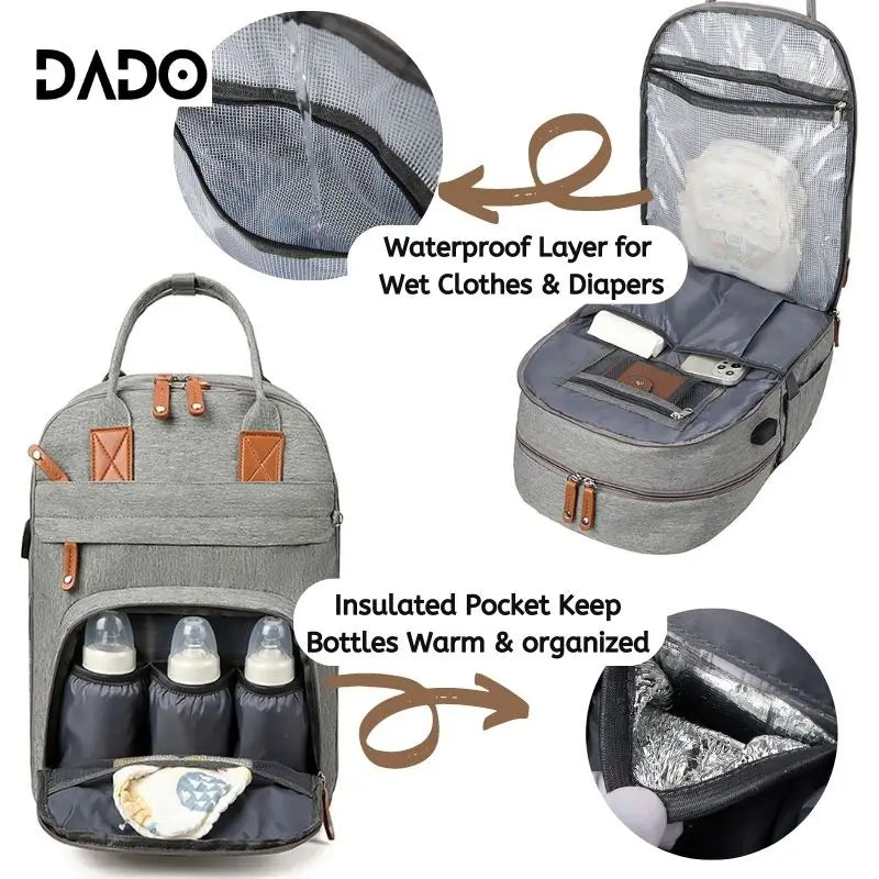 Diaper Bag Backpack with Changing Station & USB Port