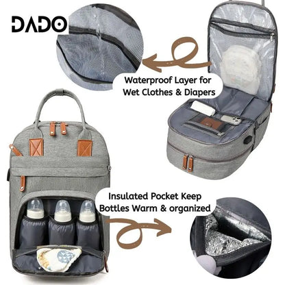 Diaper Bag Backpack with Changing Station & USB Port