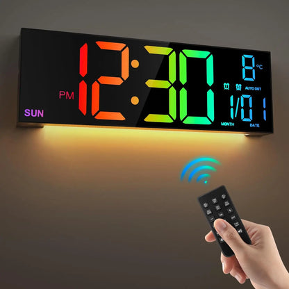 Large LED Digital Wall Clock with Remote – 16 Inch, 8 Colors