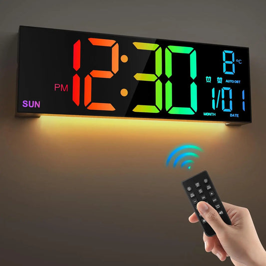 Large LED Digital Wall Clock with Remote – 16 Inch, 8 Colors