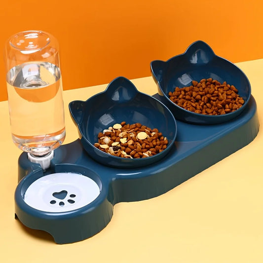 Three One Cat Feeding Station Durable Plastic Food Water Bowls