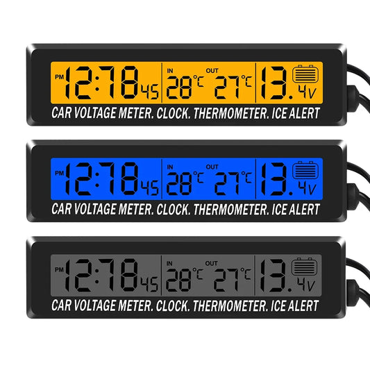 4-in-1 Car LCD Clock Thermometer & Voltage Monitor