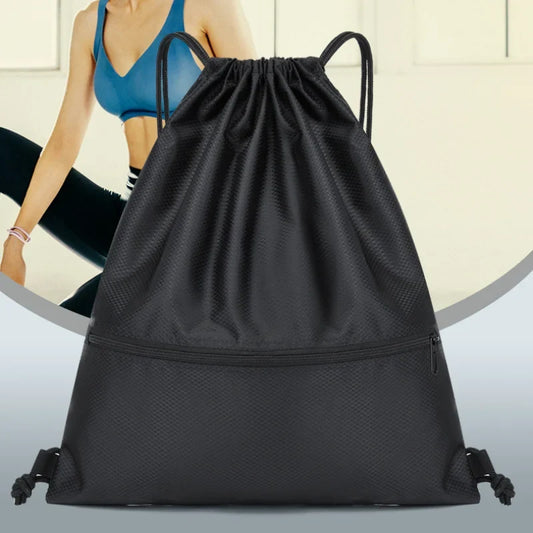 Drawstring Backpack Lightweight Gym Sports Bag with Zipper Pocket