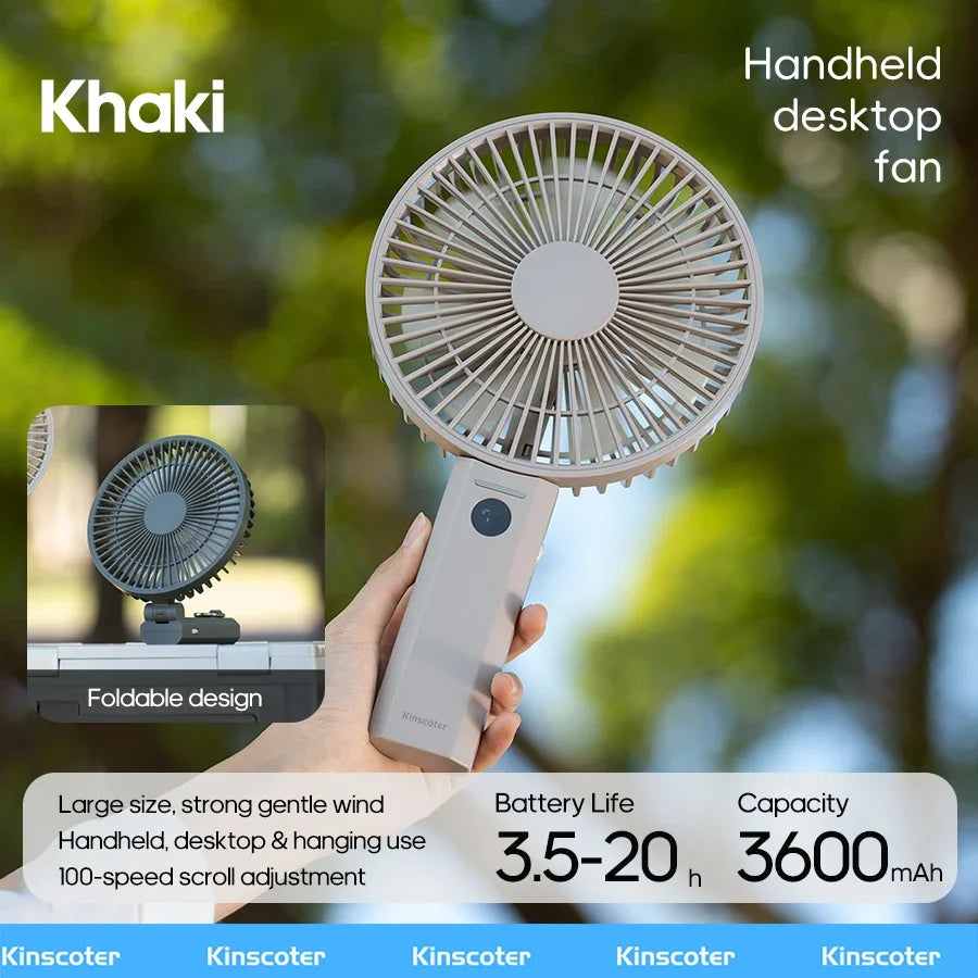 Handheld Folding Fan 3600mAh Rechargeable Desktop & Portable