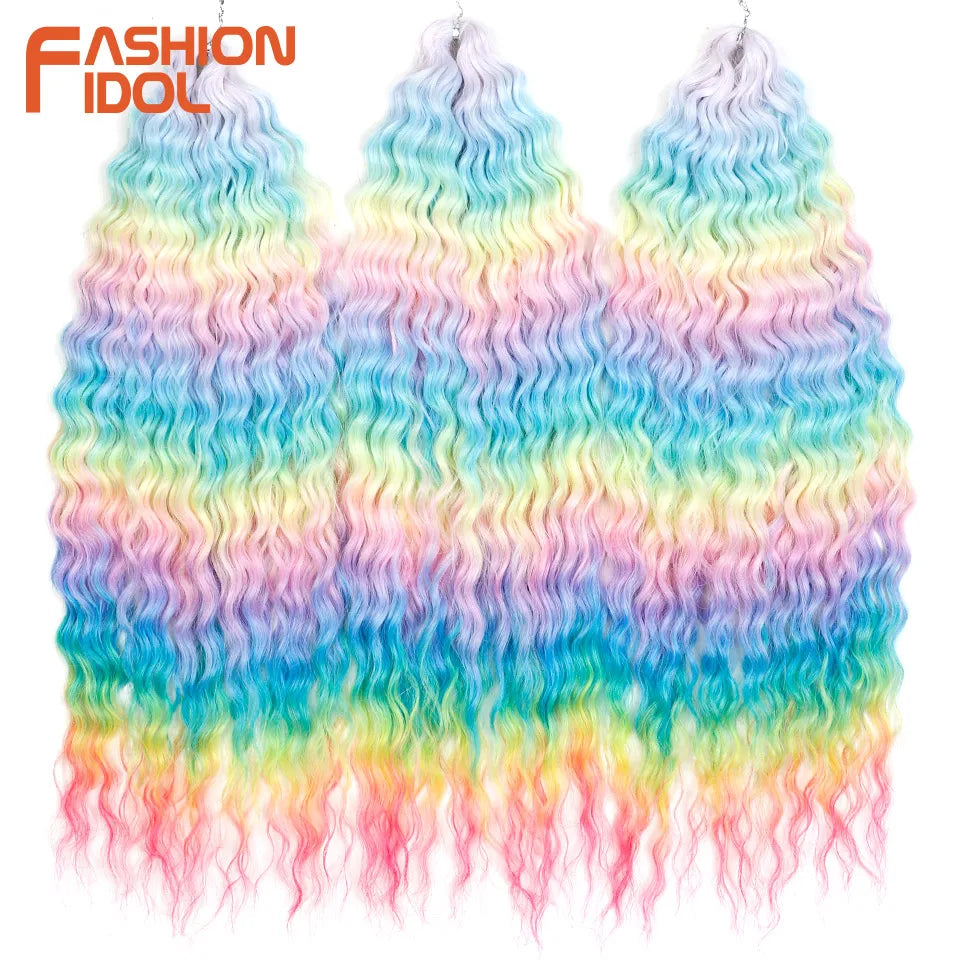 24 Inch Water Wave Crochet Braiding Hair – Synthetic Twist Curly Ombre Extensions