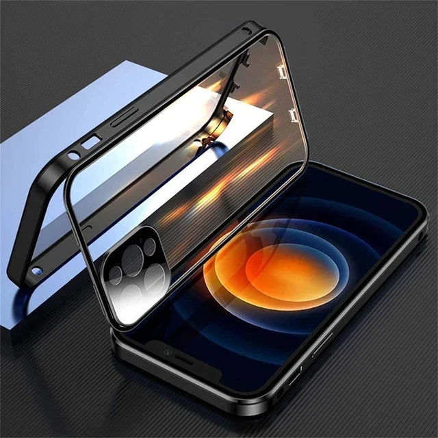 360 Magnetic Glass iPhone Case – Metal Frame Full Body Cover