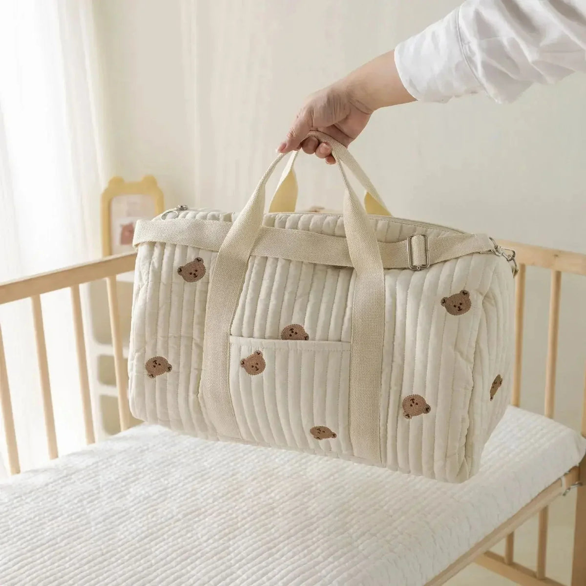 Large Quilted Maternity Diaper Tote Bag – Multi-Functional Travel Organizer