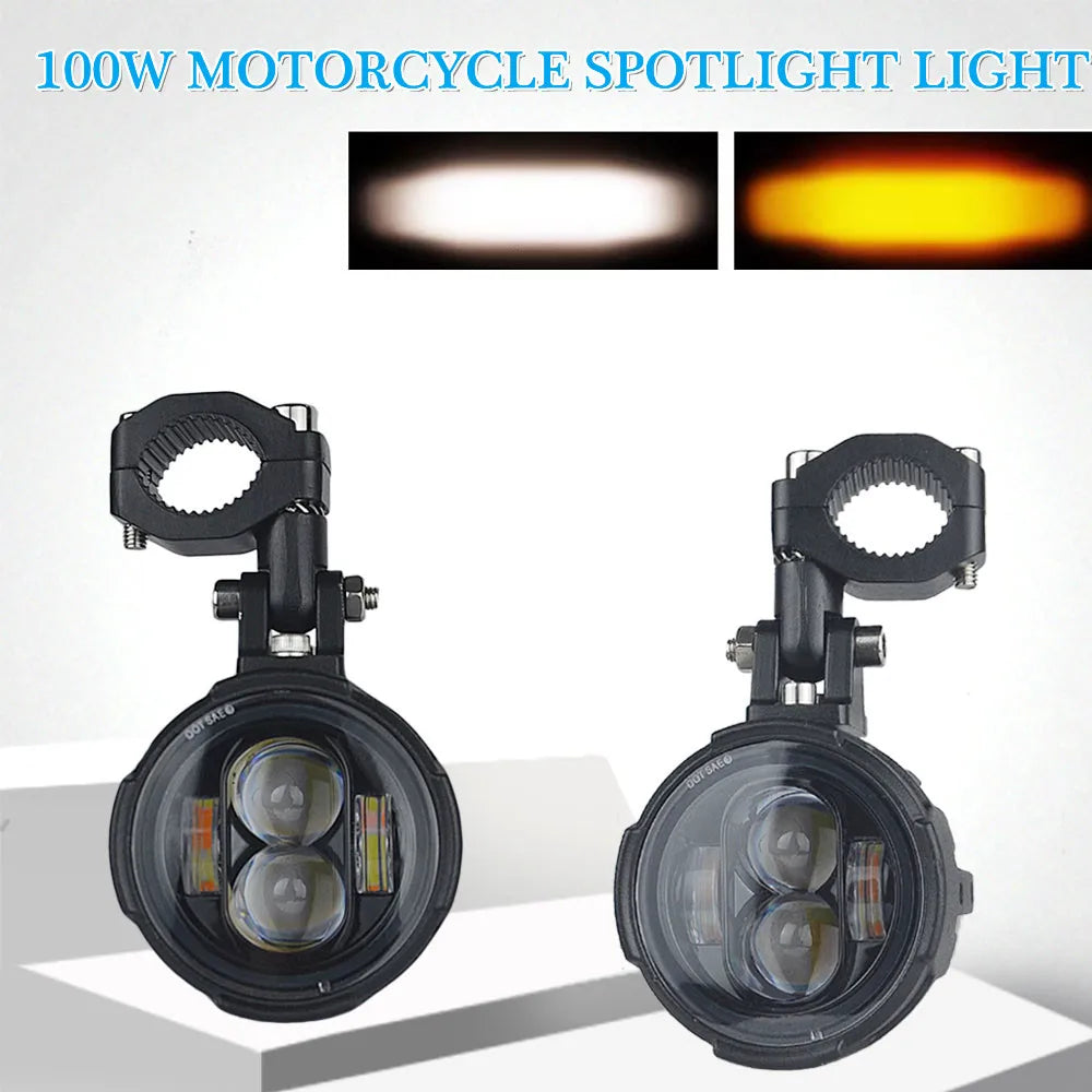 Motorcycle LED Fog Lights 100W Dual Spotlights with Wired Switch