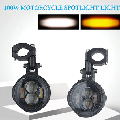 Motorcycle LED Fog Lights 100W Dual Spotlights with Wired Switch