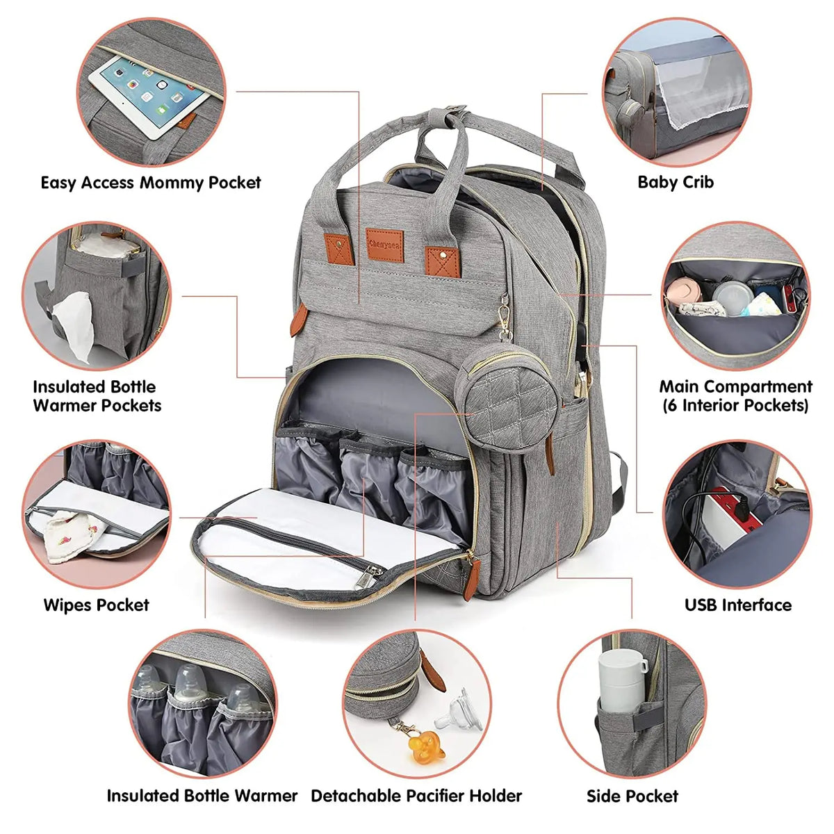 3-in-1 Diaper Bag Backpack – Foldable Baby Bed & USB Charging